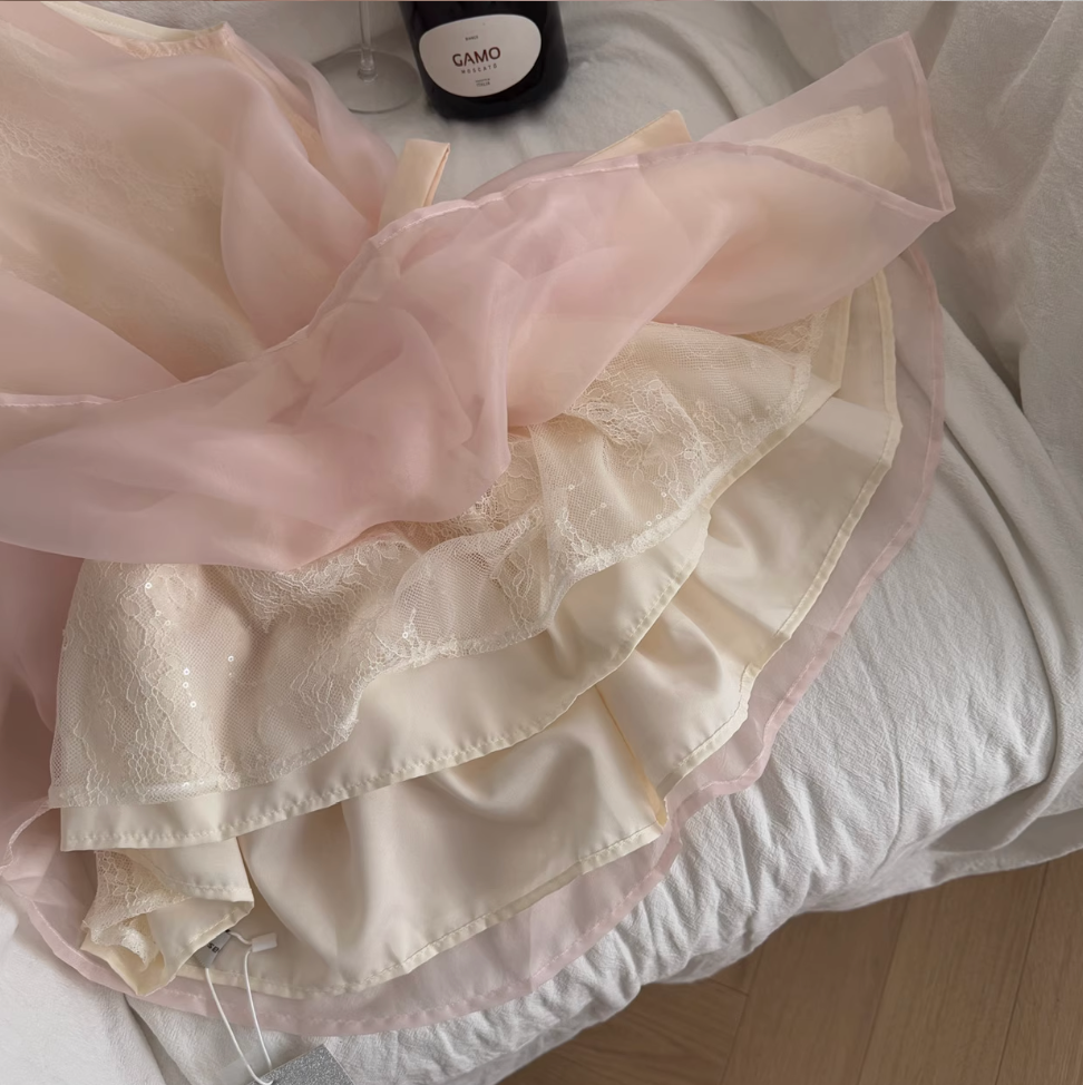 Sweetie Pink Mesh Halter Dress