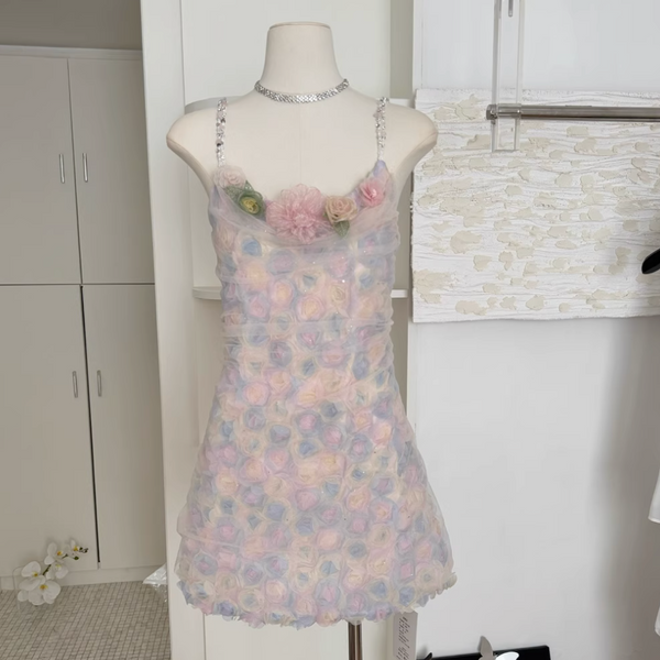 Fairy Colorful 3d Flower Slip Dress