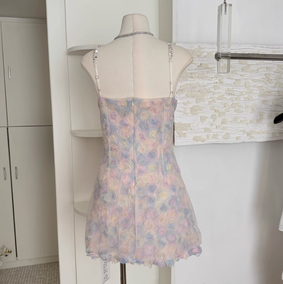 Fairy Colorful 3d Flower Slip Dress