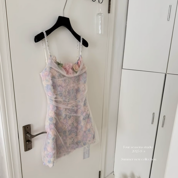 Fairy Colorful 3d Flower Slip Dress