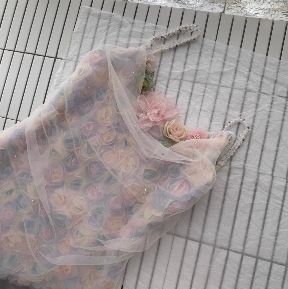 Fairy Colorful 3d Flower Slip Dress
