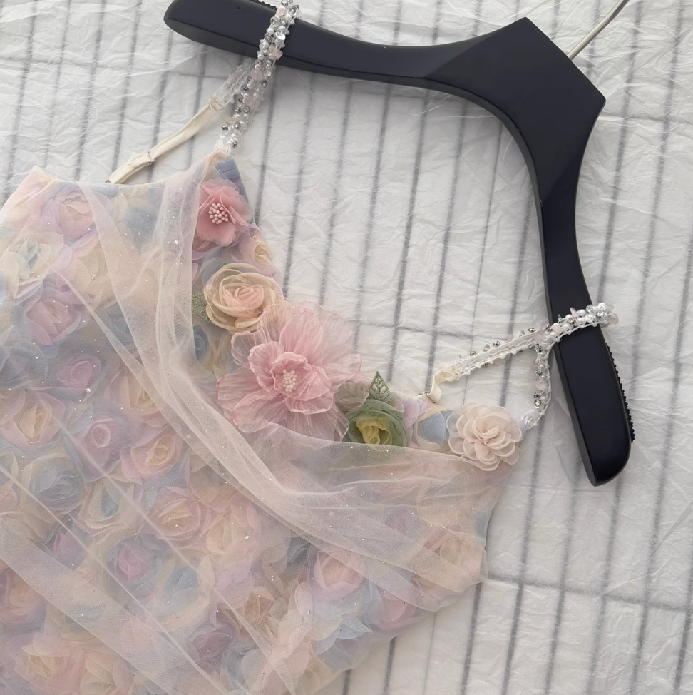 Fairy Colorful 3d Flower Slip Dress