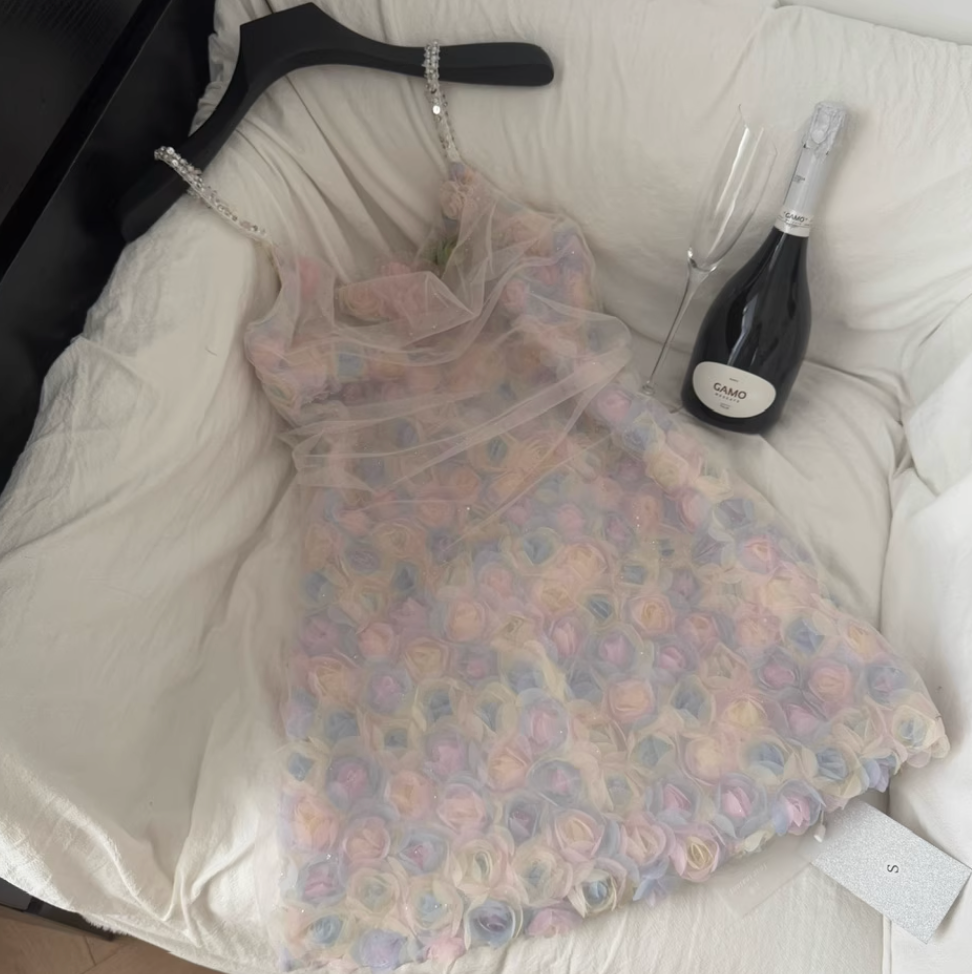 Fairy Colorful 3d Flower Slip Dress