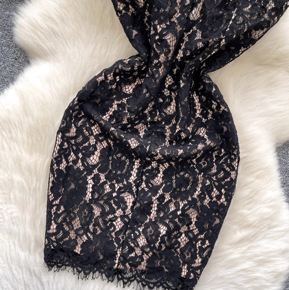 Embroidered Lace Bustier Halter Dress