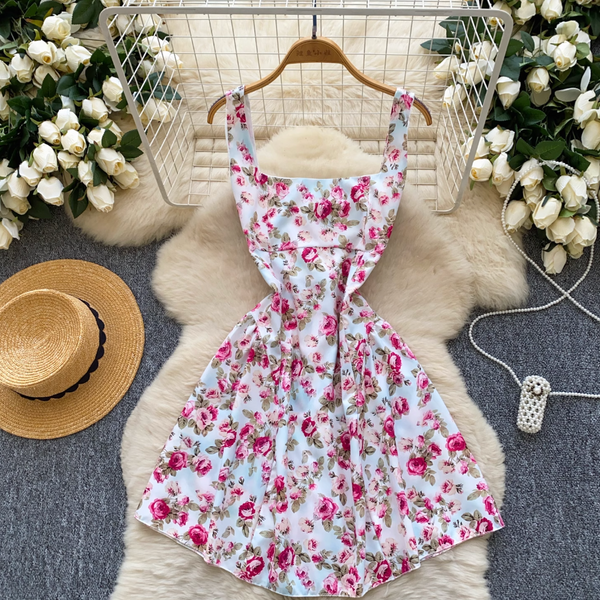 Backless Floral Printed Slip Dress