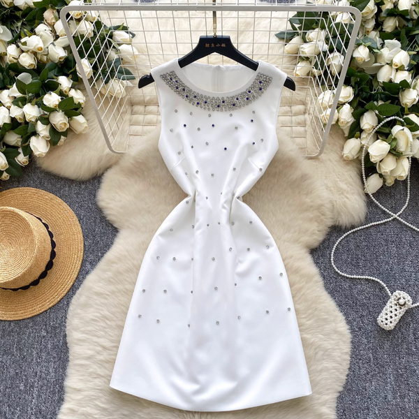 Rhinestone Beaded Sleeveless A-line Dress