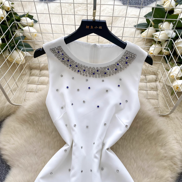 Rhinestone Beaded Sleeveless A-line Dress