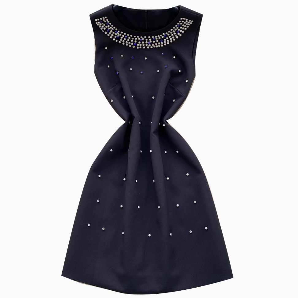 Rhinestone Beaded Sleeveless A-line Dress
