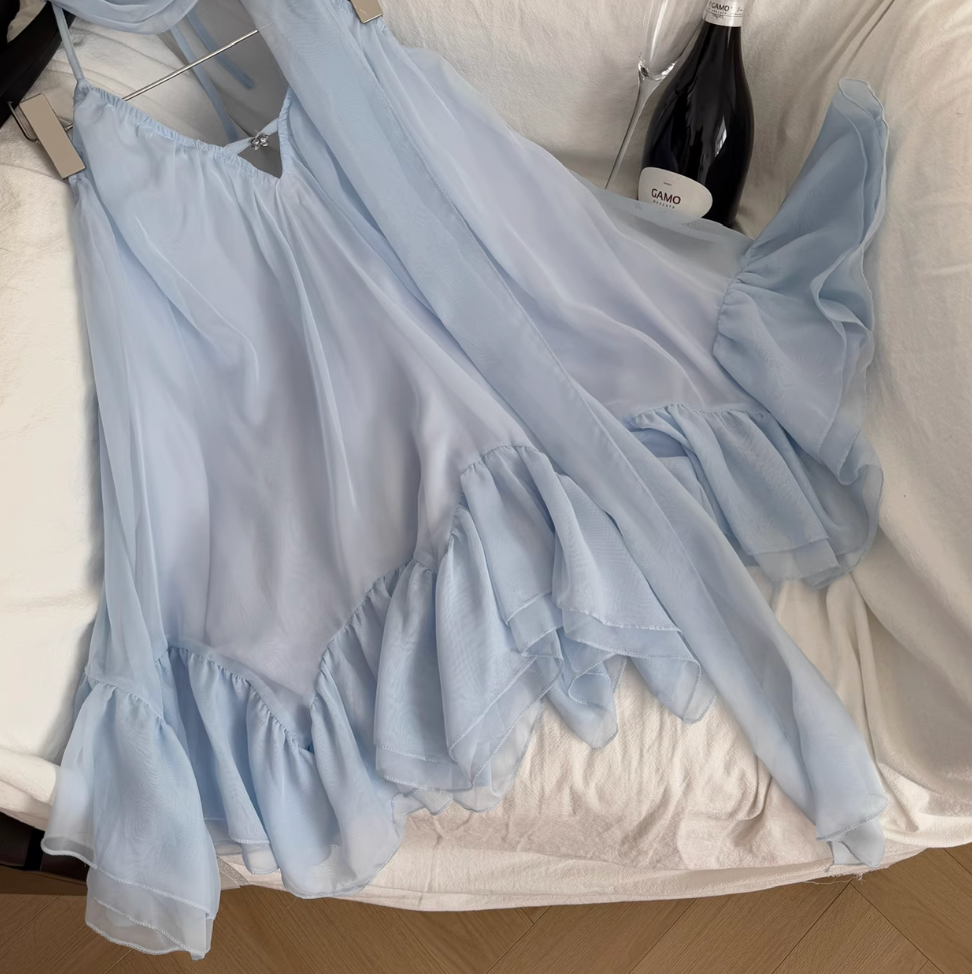 Fairy Blue Slip Dress with Ribbon