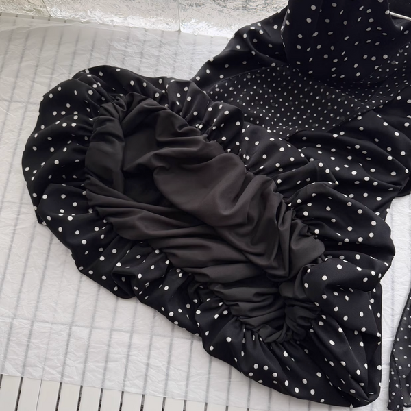 White Polka Dot Pleated Black Dress