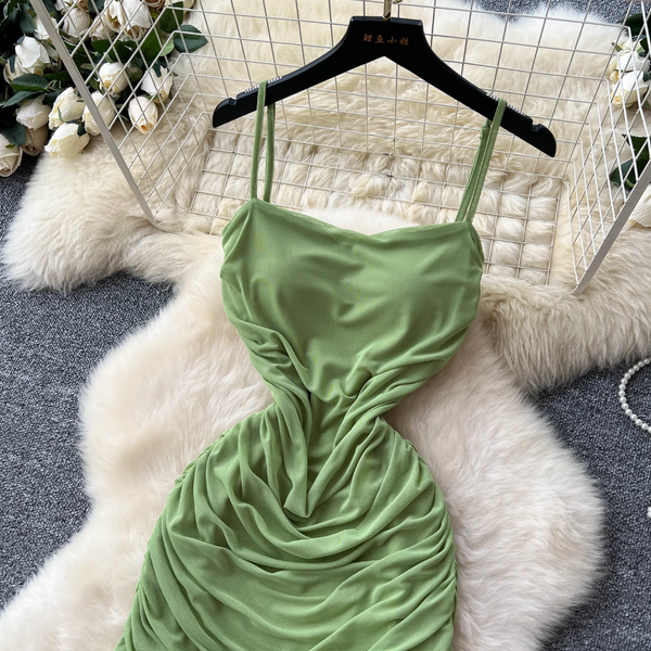 French Style Patchwork Pleated Slip Dress