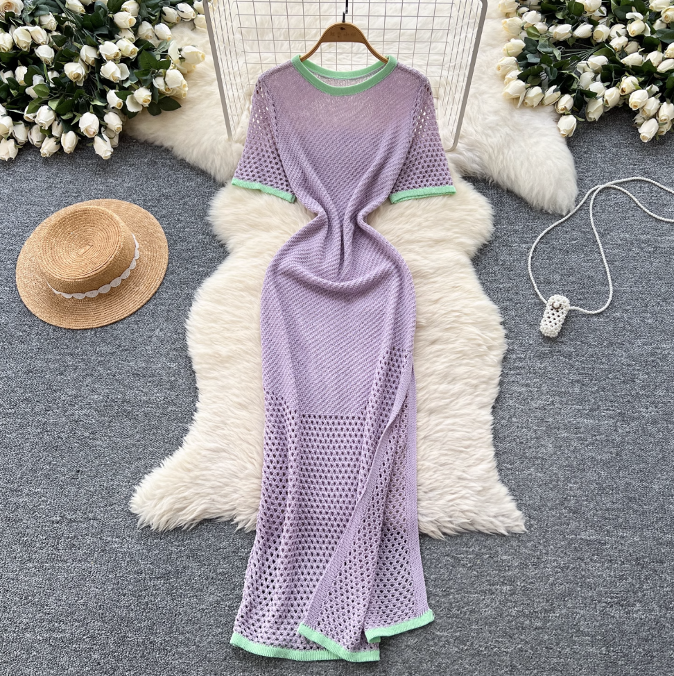 Color Blocking Hollowed Knit Dress