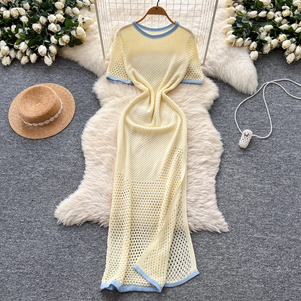 Color Blocking Hollowed Knit Dress
