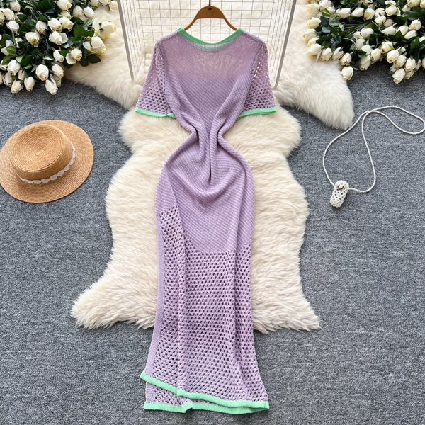 Color Blocking Hollowed Knit Dress