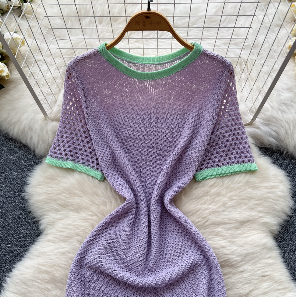 Color Blocking Hollowed Knit Dress