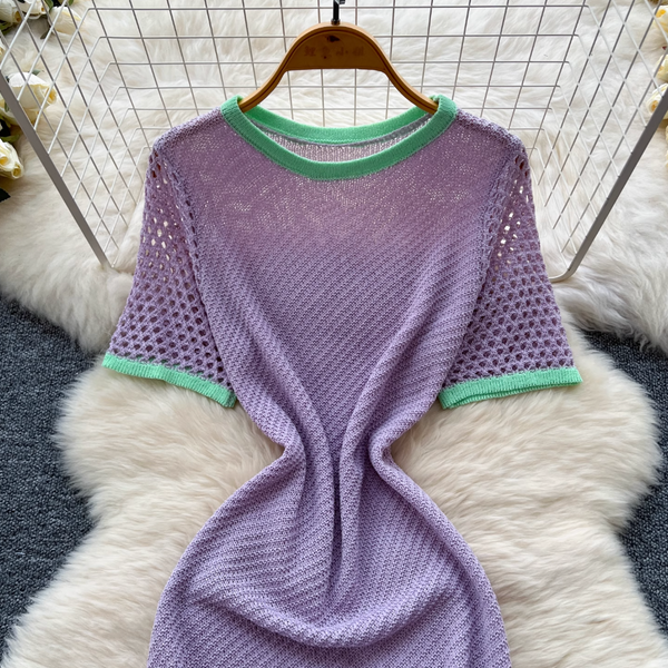 Color Blocking Hollowed Knit Dress