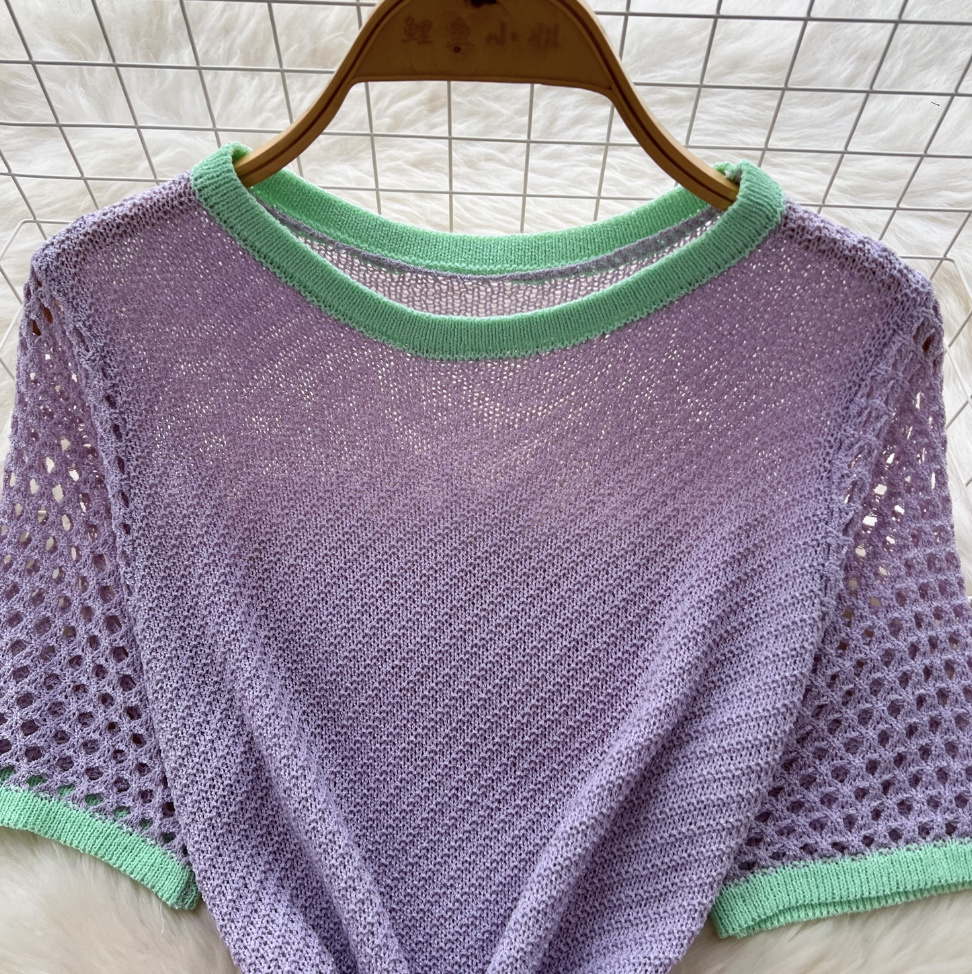Color Blocking Hollowed Knit Dress