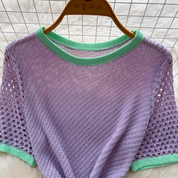 Color Blocking Hollowed Knit Dress