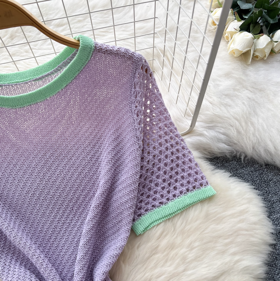 Color Blocking Hollowed Knit Dress