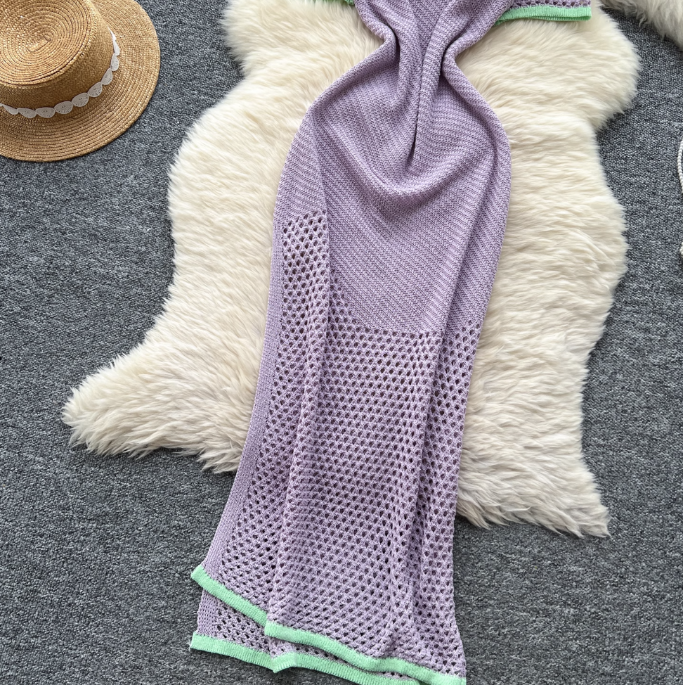 Color Blocking Hollowed Knit Dress