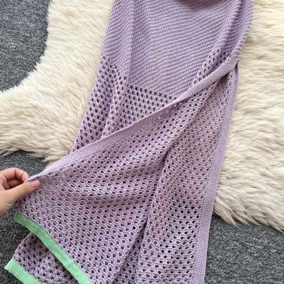 Color Blocking Hollowed Knit Dress