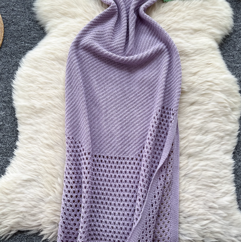 Color Blocking Hollowed Knit Dress