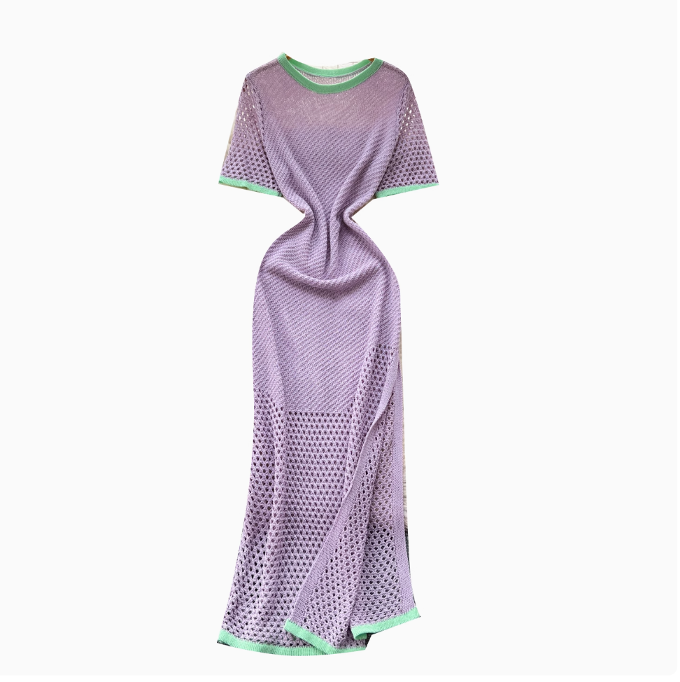 Color Blocking Hollowed Knit Dress