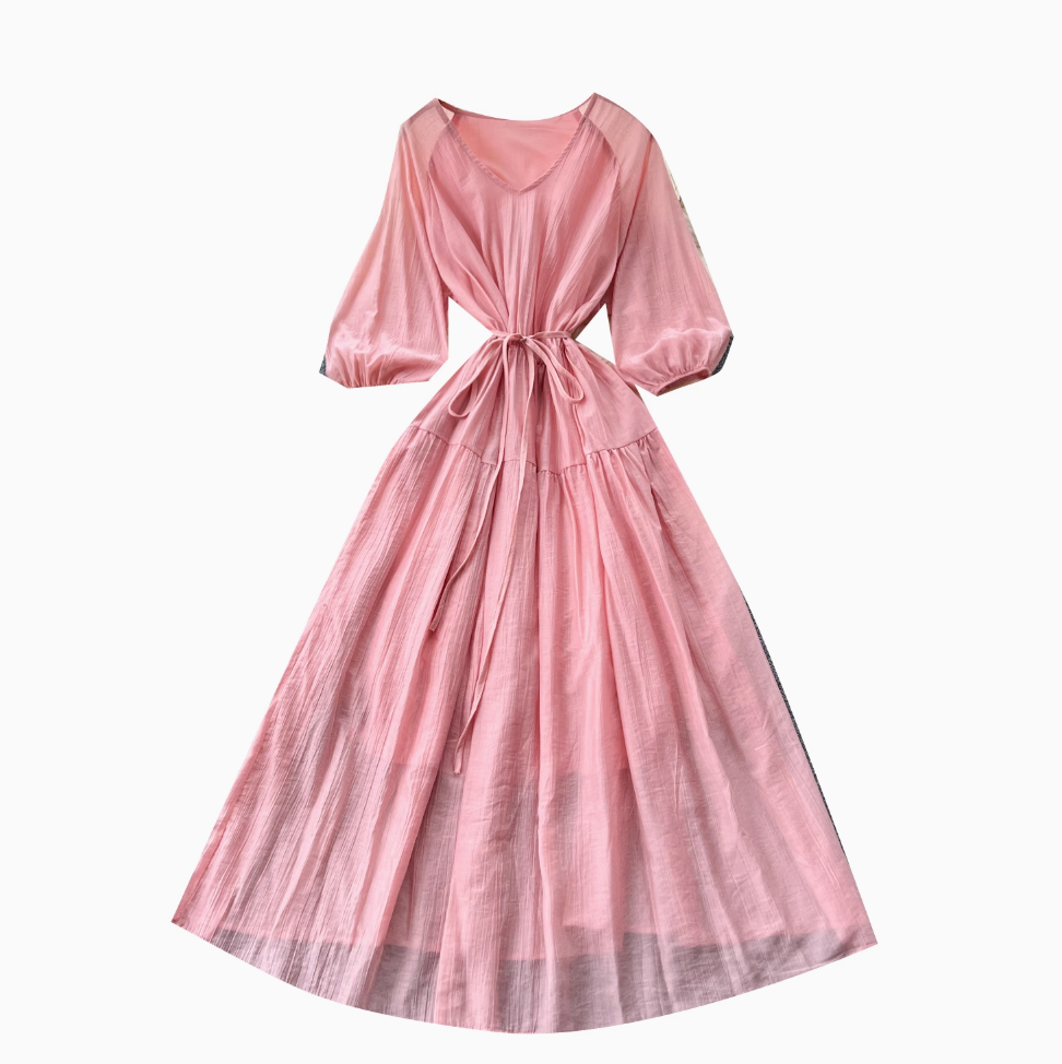 Vintage Lace-up Flared Sleeve Dress