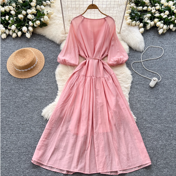 Vintage Lace-up Flared Sleeve Dress
