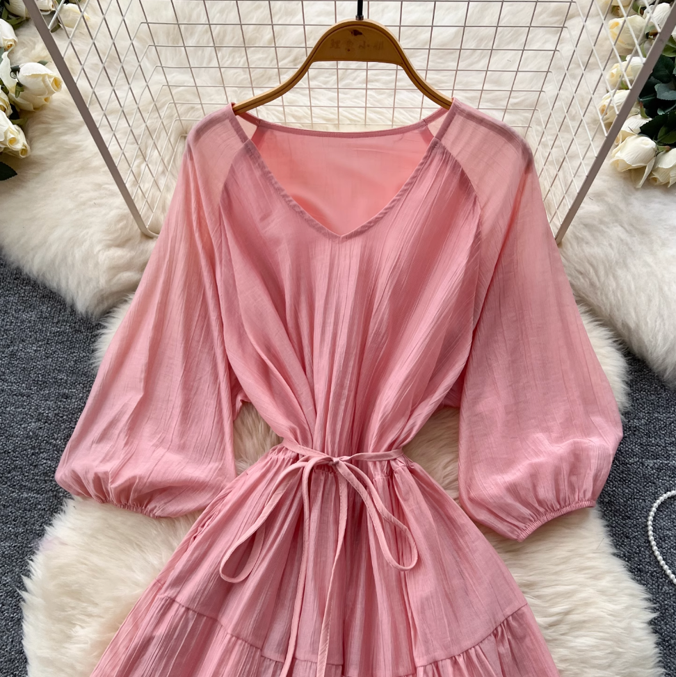 Vintage Lace-up Flared Sleeve Dress