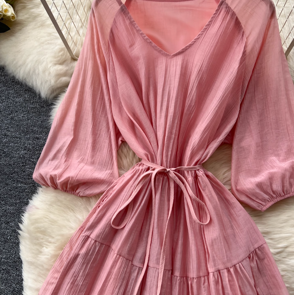 Vintage Lace-up Flared Sleeve Dress