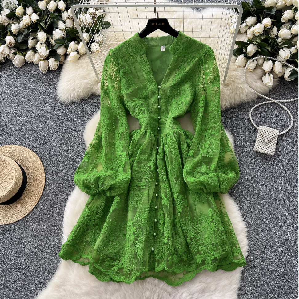 Floral Embroidery Mesh A-line Dress