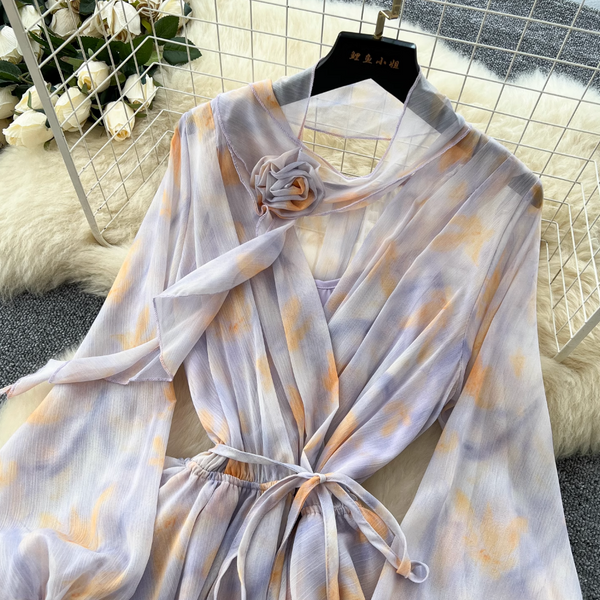 Purple Floral Layered Chiffon Dress
