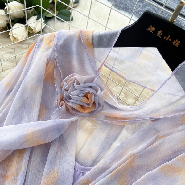 Purple Floral Layered Chiffon Dress