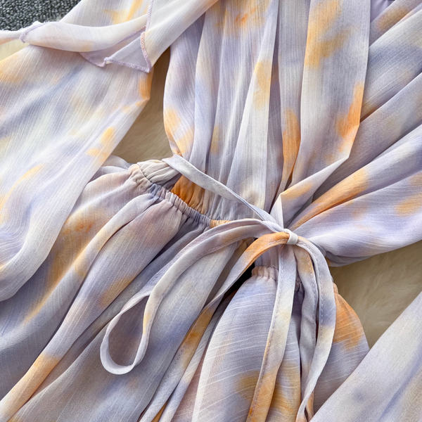 Purple Floral Layered Chiffon Dress