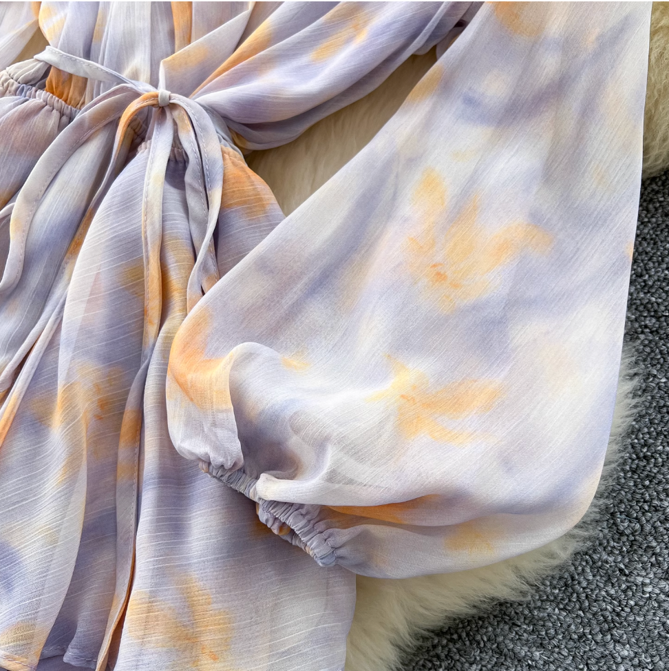 Purple Floral Layered Chiffon Dress