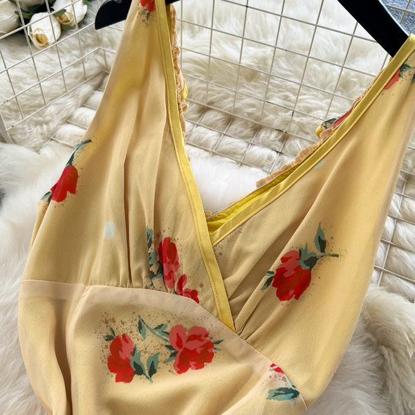 Vintage Floral Printed Fishtail Dress