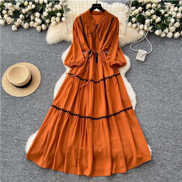 Vintage Wave Pattern Patchwork Dress