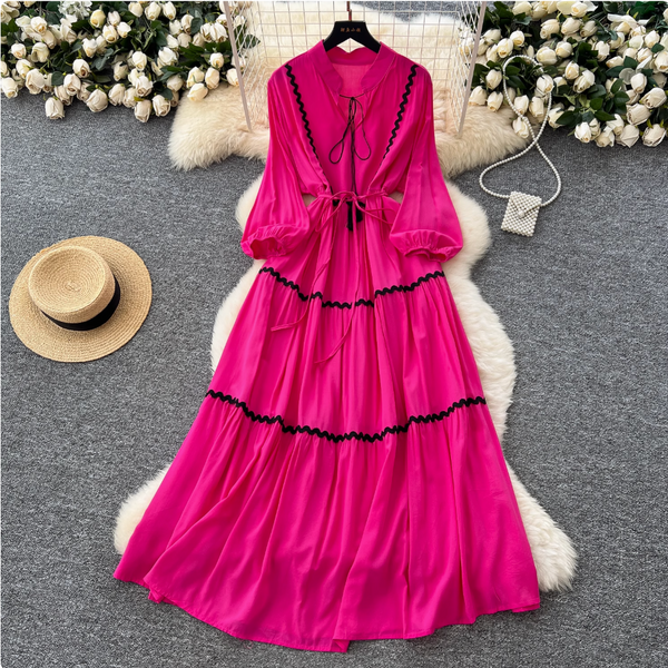 Vintage Wave Pattern Patchwork Dress