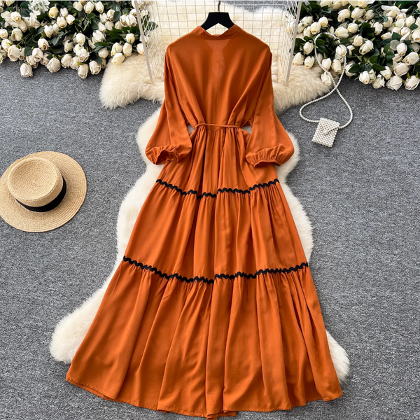 Vintage Wave Pattern Patchwork Dress