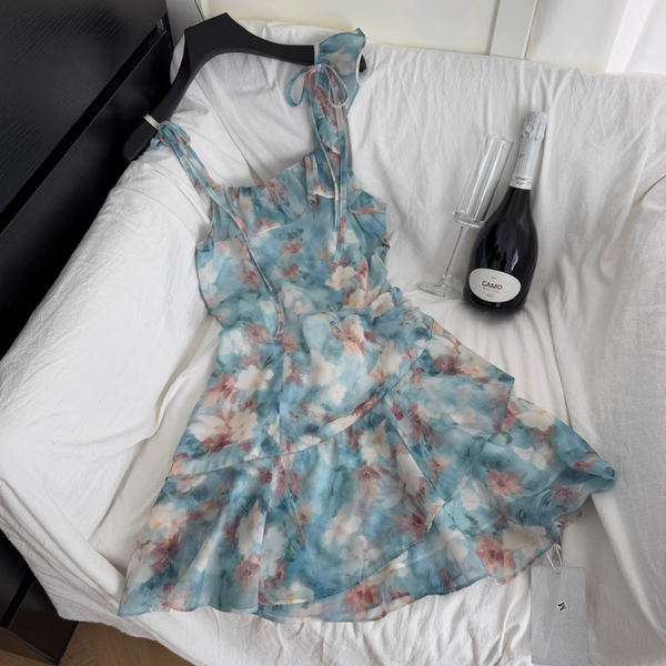 Oil Painting Floral Lace-up Dress