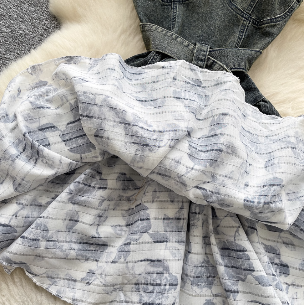 Niche Floral Patchwork Denim Slip Dress