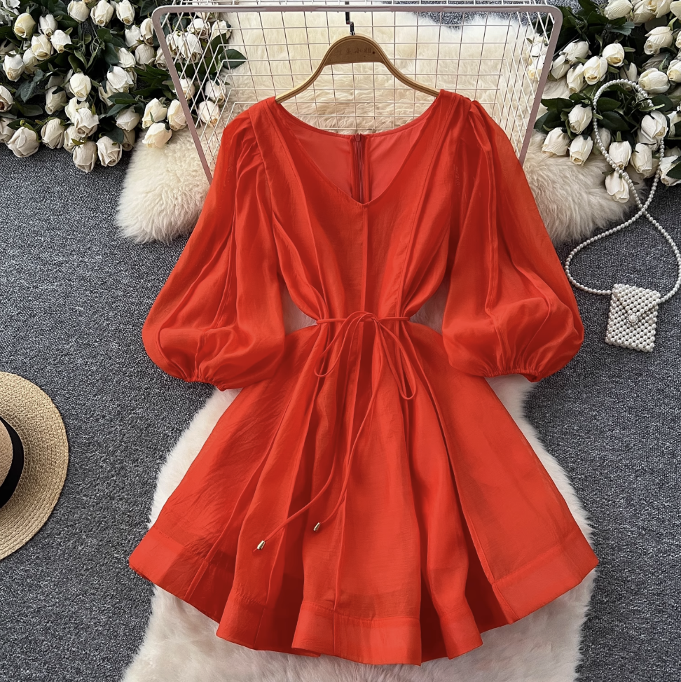 Vintage Flared Sleeve Puffy Dress