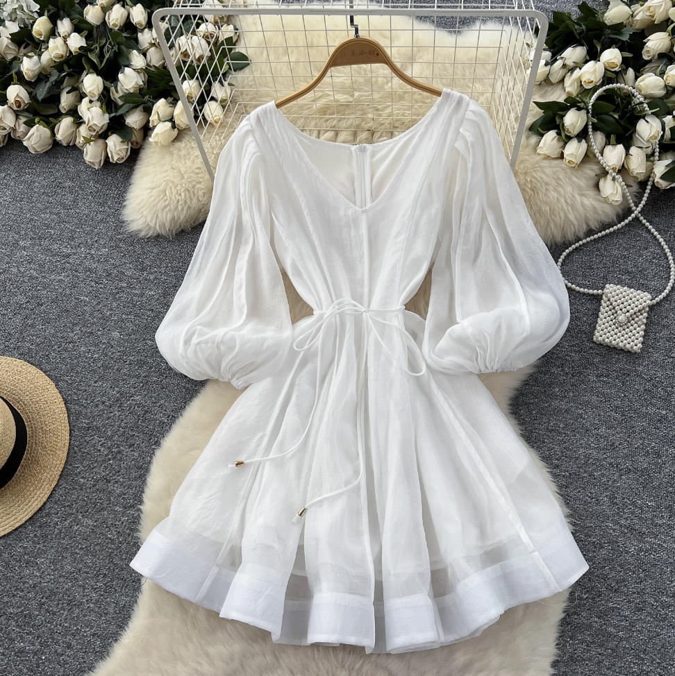 Vintage Flared Sleeve Puffy Dress