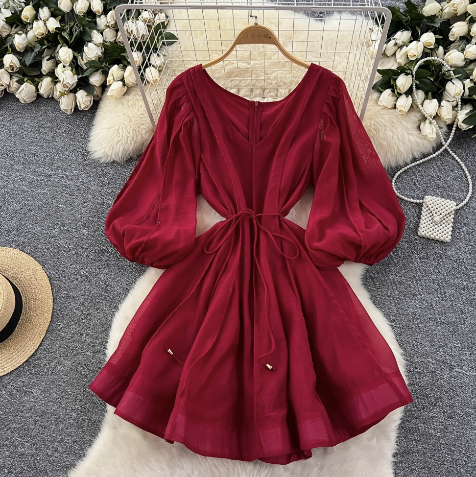 Vintage Flared Sleeve Puffy Dress