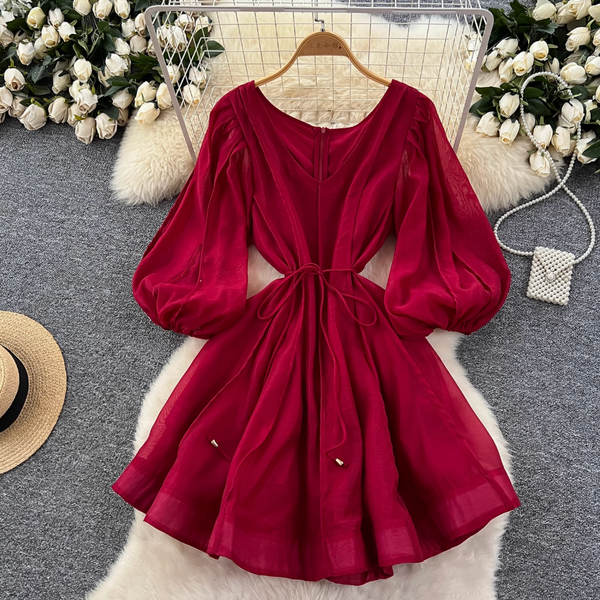 Vintage Flared Sleeve Puffy Dress