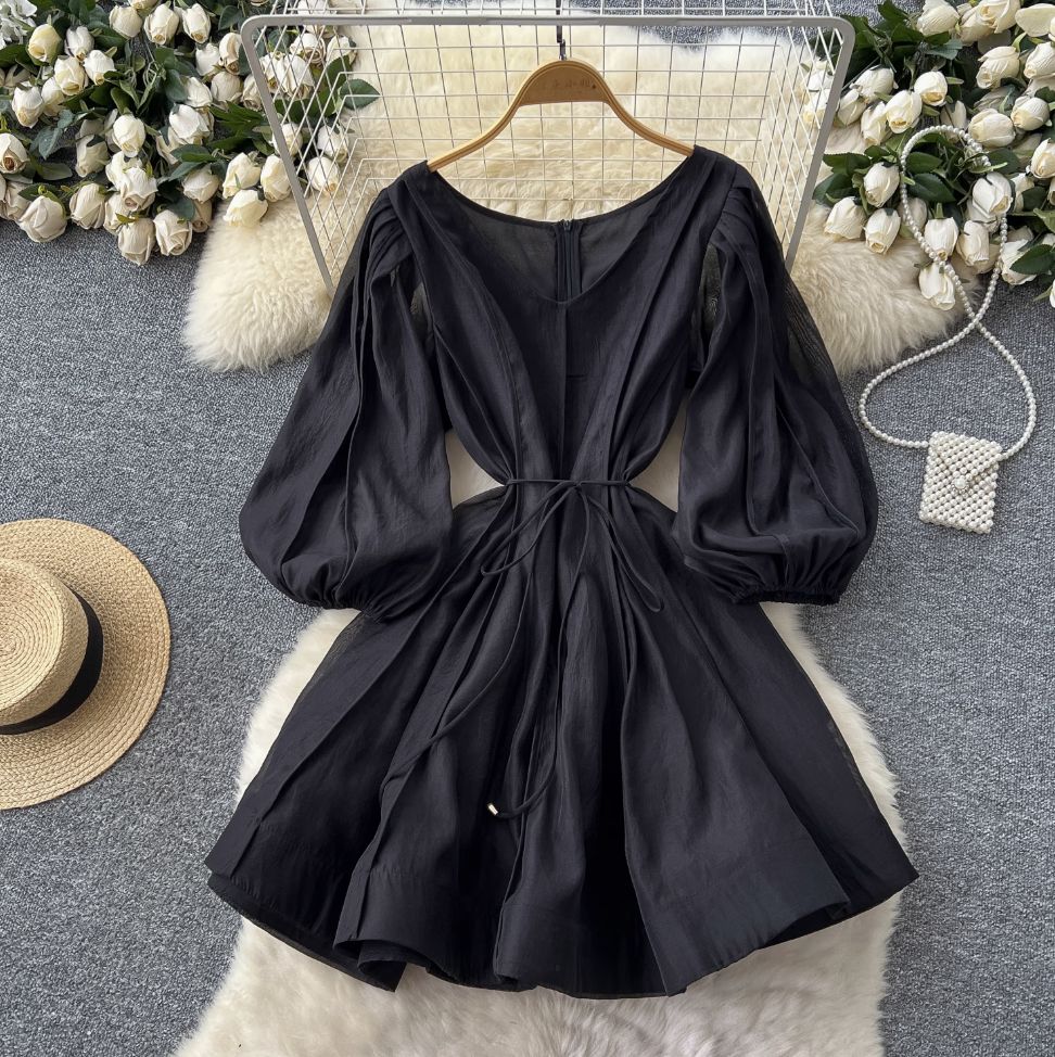 Vintage Flared Sleeve Puffy Dress