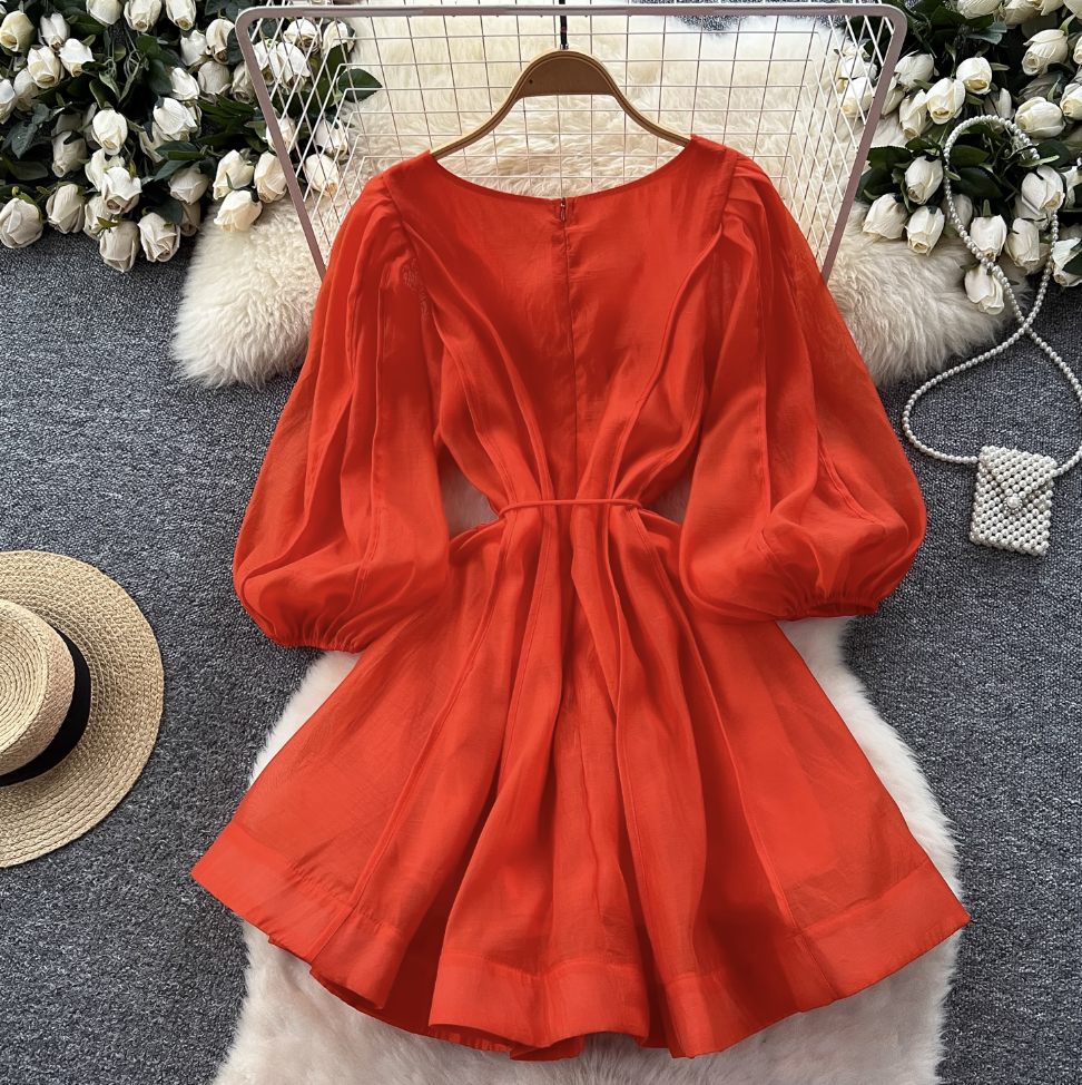 Vintage Flared Sleeve Puffy Dress