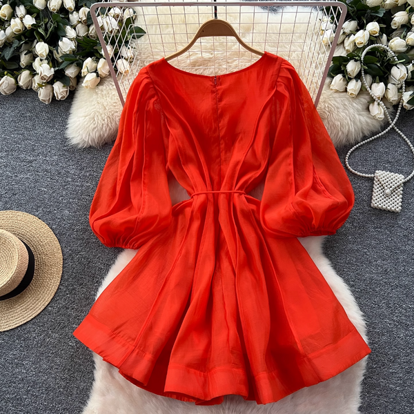 Vintage Flared Sleeve Puffy Dress