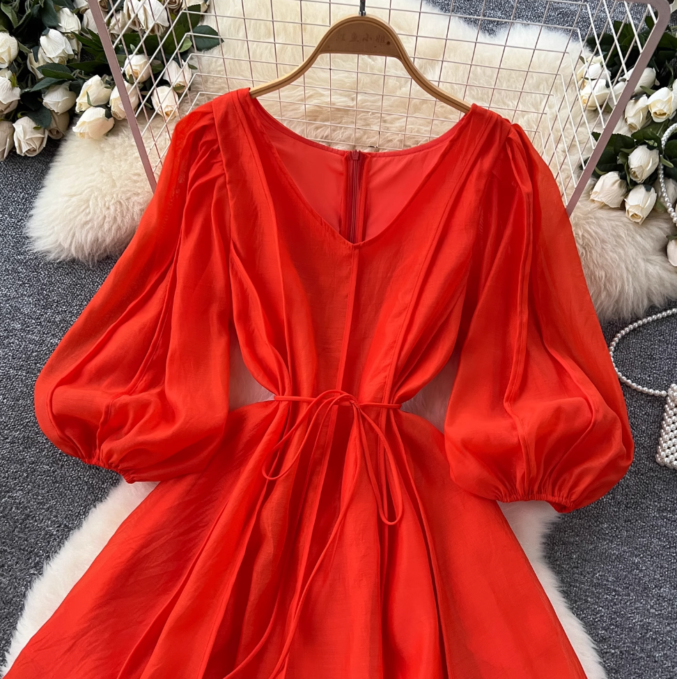 Vintage Flared Sleeve Puffy Dress
